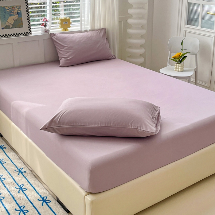 91家纺网 家纺一手货源 找家纺 朵朵家纺 2025新款水洗双层纱纯色糖果色床笠跨境系列（床垫保护套） 暗紫