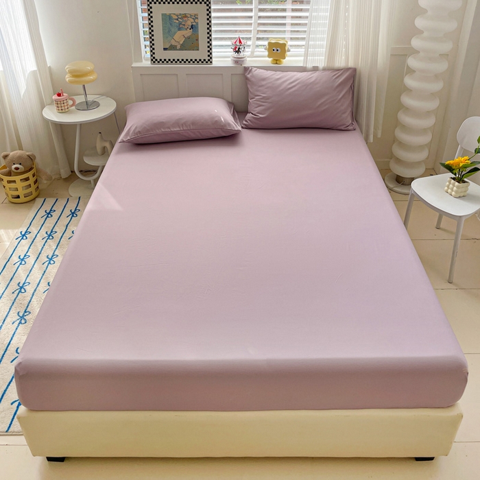 91家纺网 家纺一手货源 找家纺 朵朵家纺 2025新款水洗双层纱纯色糖果色床笠跨境系列（床垫保护套） 暗紫