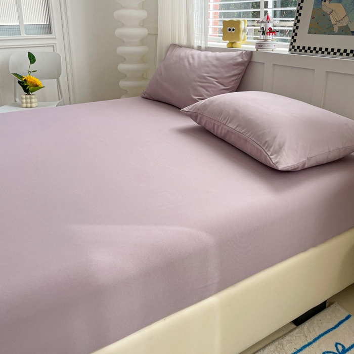91家纺网 家纺一手货源 找家纺 朵朵家纺 2025新款水洗双层纱纯色糖果色床笠跨境系列（床垫保护套） 暗紫