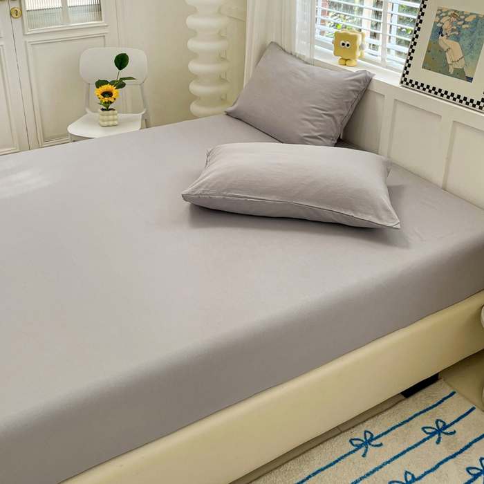 91家纺网 家纺一手货源 找家纺 朵朵家纺 2025新款水洗双层纱纯色糖果色床笠跨境系列（床垫保护套） 灰色
