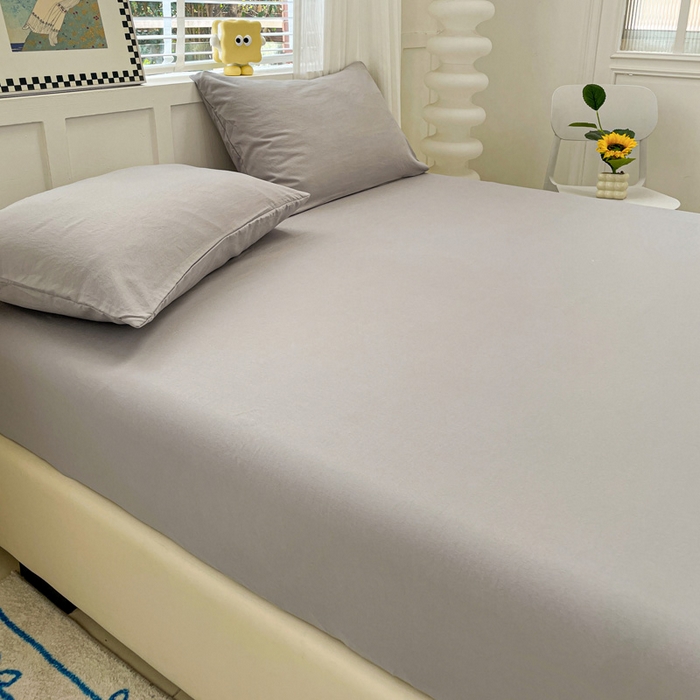 91家纺网 家纺一手货源 找家纺 朵朵家纺 2025新款水洗双层纱纯色糖果色床笠跨境系列（床垫保护套） 灰色