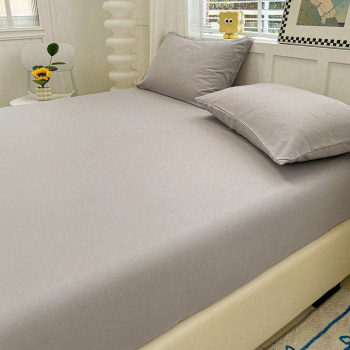 91家纺网 家纺一手货源 找家纺 朵朵家纺 2025新款水洗双层纱纯色糖果色床笠跨境系列（床垫保护套） 灰色