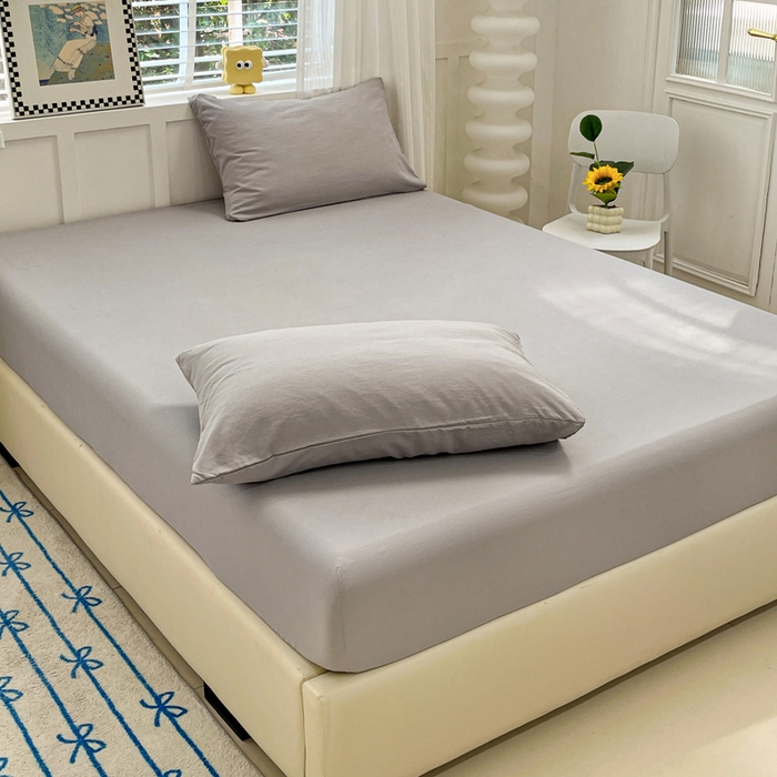 91家纺网 家纺一手货源 找家纺 朵朵家纺 2025新款水洗双层纱纯色糖果色床笠跨境系列（床垫保护套） 灰色