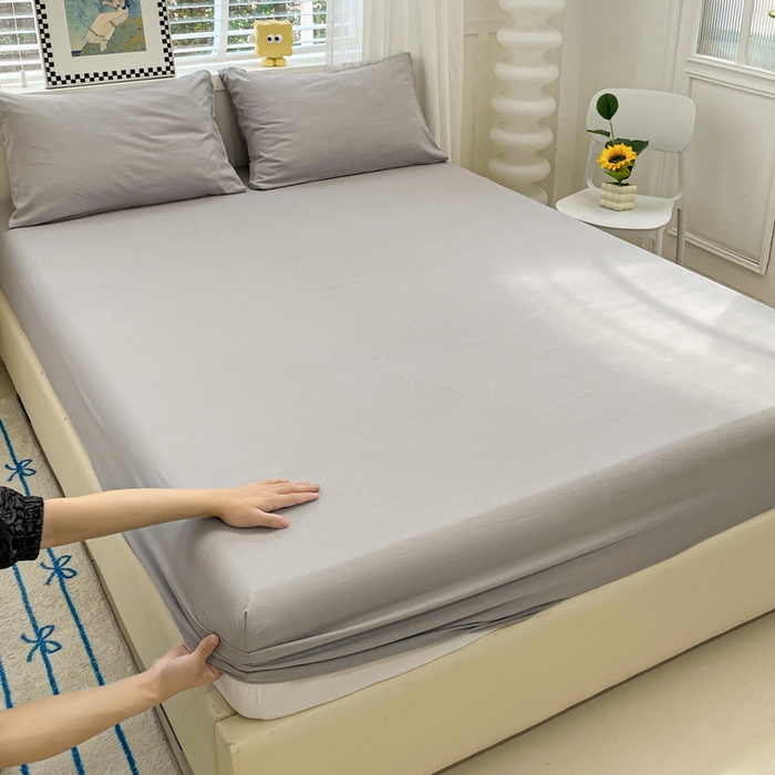 朵朵家纺 2025新款水洗双层纱纯色糖果色床笠跨境系列（床垫保护套） 灰色