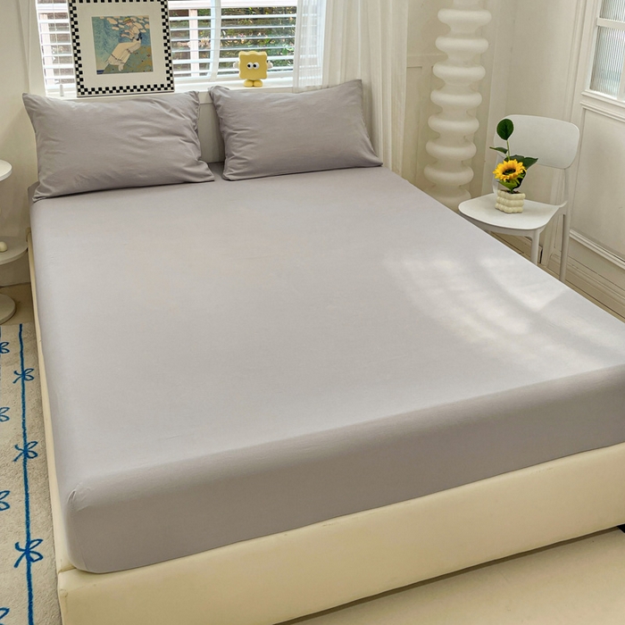 91家纺网 家纺一手货源 找家纺 朵朵家纺 2025新款水洗双层纱纯色糖果色床笠跨境系列（床垫保护套） 灰色