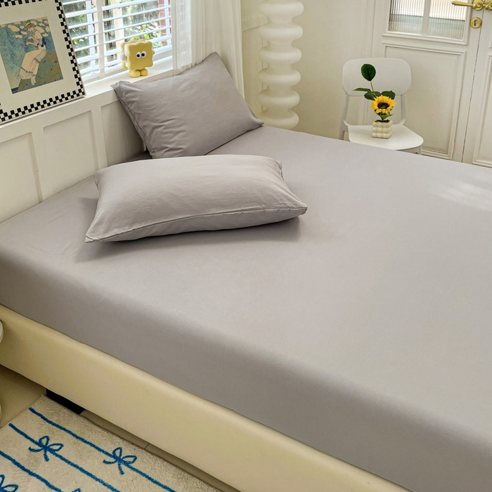 91家纺网 家纺一手货源 找家纺 朵朵家纺 2025新款水洗双层纱纯色糖果色床笠跨境系列（床垫保护套） 灰色