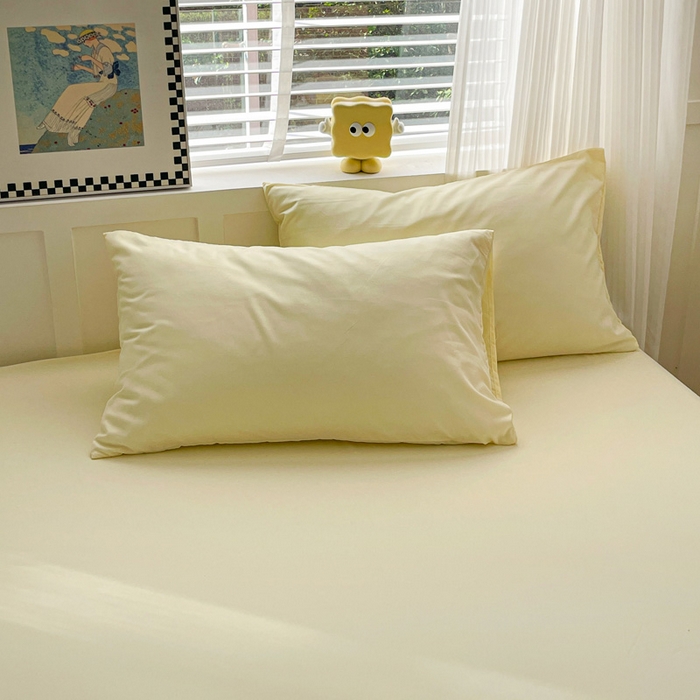 91家纺网 家纺一手货源 找家纺 朵朵家纺 2025新款水洗双层纱纯色糖果色床笠跨境系列（床垫保护套） 奶黄