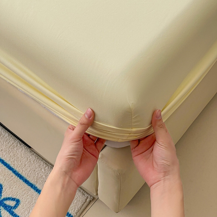 91家纺网 家纺一手货源 找家纺 朵朵家纺 2025新款水洗双层纱纯色糖果色床笠跨境系列（床垫保护套） 奶黄