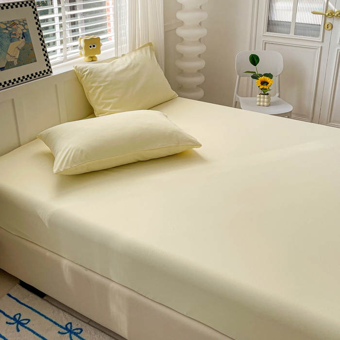 91家纺网 家纺一手货源 找家纺 朵朵家纺 2025新款水洗双层纱纯色糖果色床笠跨境系列（床垫保护套） 奶黄