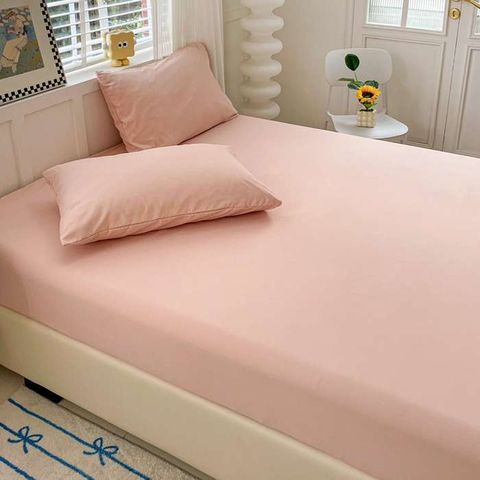 91家纺网 家纺一手货源 找家纺 朵朵家纺 2025新款水洗双层纱纯色糖果色床笠跨境系列（床垫保护套） 浅粉