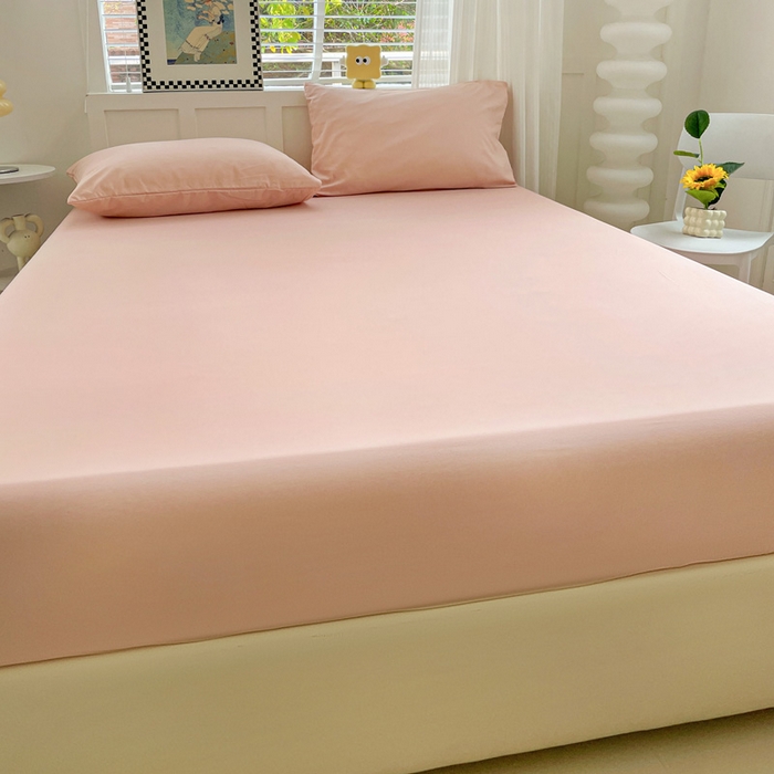 91家纺网 家纺一手货源 找家纺 朵朵家纺 2025新款水洗双层纱纯色糖果色床笠跨境系列（床垫保护套） 浅粉