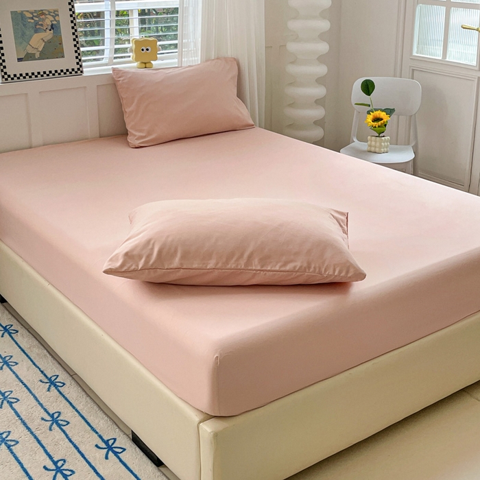 91家纺网 家纺一手货源 找家纺 朵朵家纺 2025新款水洗双层纱纯色糖果色床笠跨境系列（床垫保护套） 浅粉