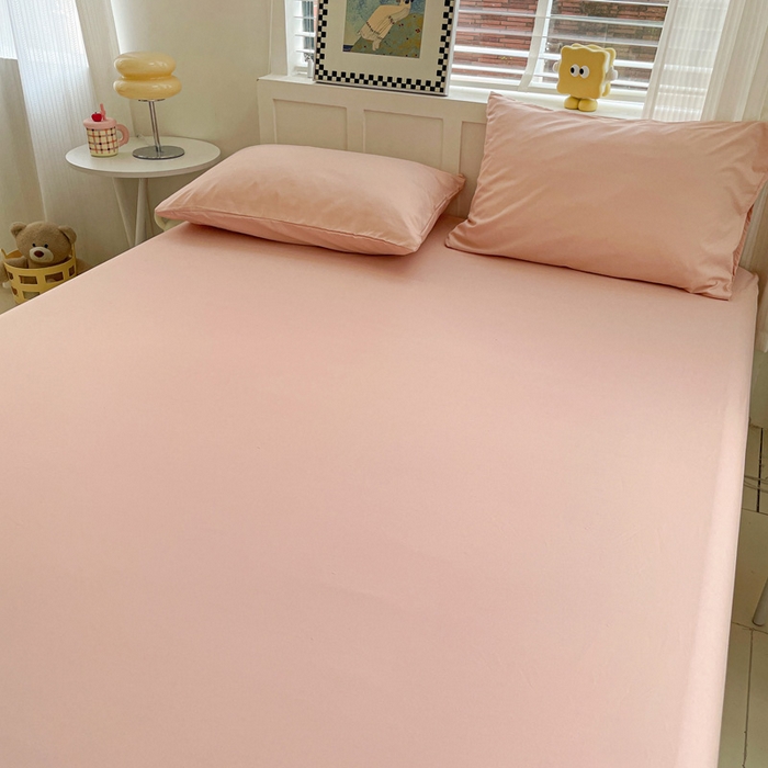 91家纺网 家纺一手货源 找家纺 朵朵家纺 2025新款水洗双层纱纯色糖果色床笠跨境系列（床垫保护套） 浅粉