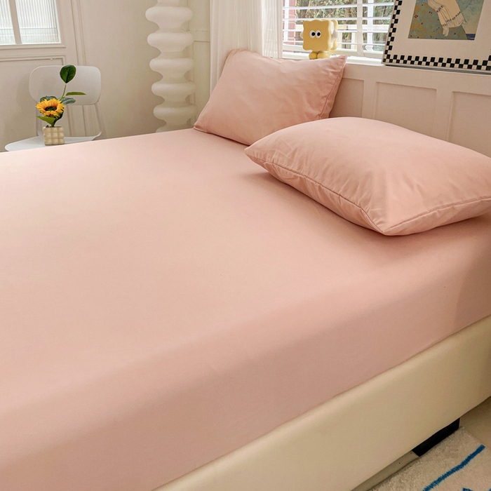 91家纺网 家纺一手货源 找家纺 朵朵家纺 2025新款水洗双层纱纯色糖果色床笠跨境系列（床垫保护套） 浅粉