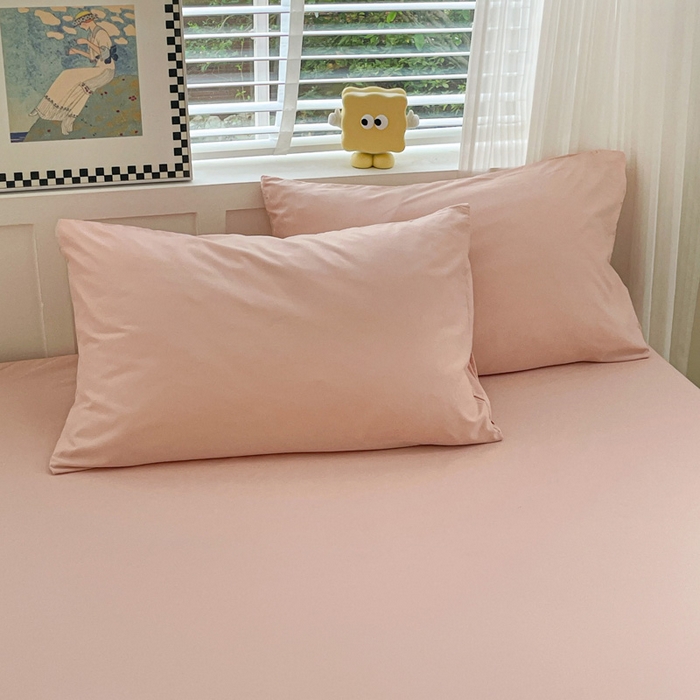 91家纺网 家纺一手货源 找家纺 朵朵家纺 2025新款水洗双层纱纯色糖果色床笠跨境系列（床垫保护套） 浅粉