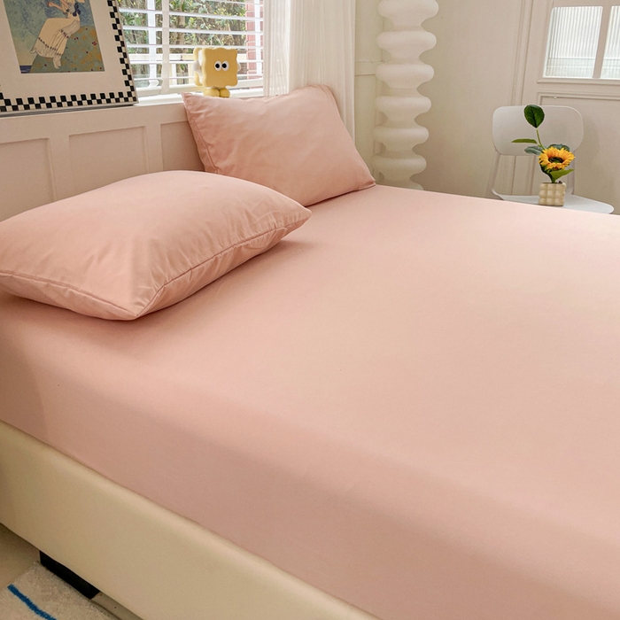 91家纺网 家纺一手货源 找家纺 朵朵家纺 2025新款水洗双层纱纯色糖果色床笠跨境系列（床垫保护套） 浅粉