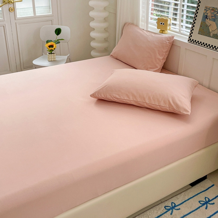 91家纺网 家纺一手货源 找家纺 朵朵家纺 2025新款水洗双层纱纯色糖果色床笠跨境系列（床垫保护套） 浅粉