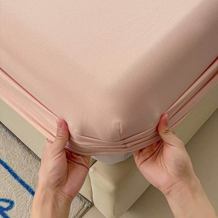 91家纺网 家纺一手货源 找家纺 朵朵家纺 2025新款水洗双层纱纯色糖果色床笠跨境系列（床垫保护套） 浅粉