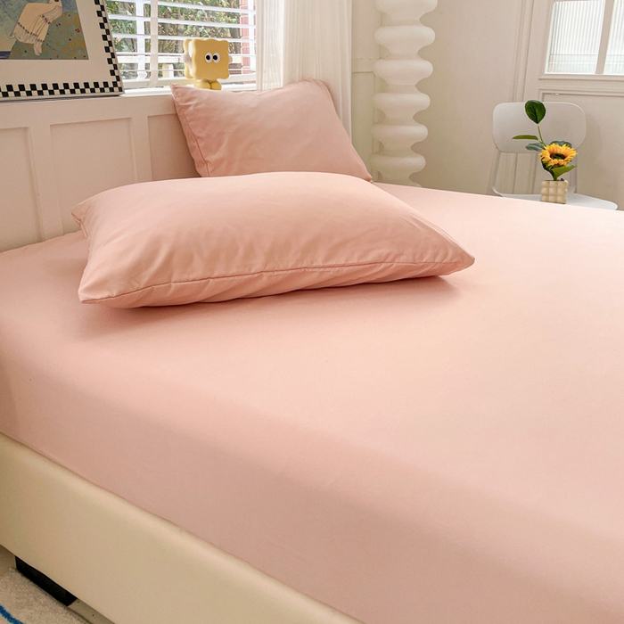 91家纺网 家纺一手货源 找家纺 朵朵家纺 2025新款水洗双层纱纯色糖果色床笠跨境系列（床垫保护套） 浅粉