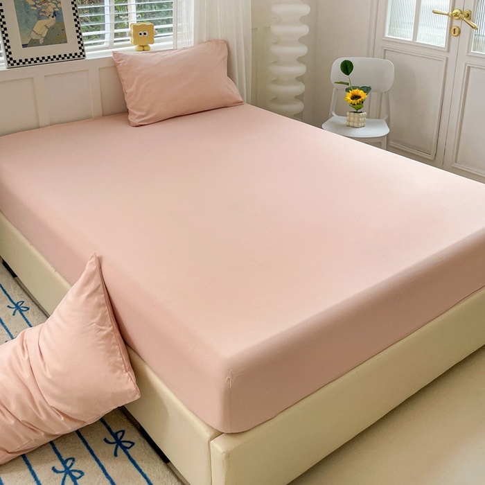 91家纺网 家纺一手货源 找家纺 朵朵家纺 2025新款水洗双层纱纯色糖果色床笠跨境系列（床垫保护套） 浅粉