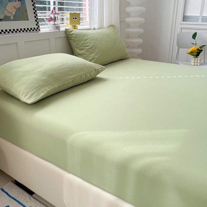 91家纺网 家纺一手货源 找家纺 朵朵家纺 2025新款水洗双层纱纯色糖果色床笠跨境系列（床垫保护套） 浅绿