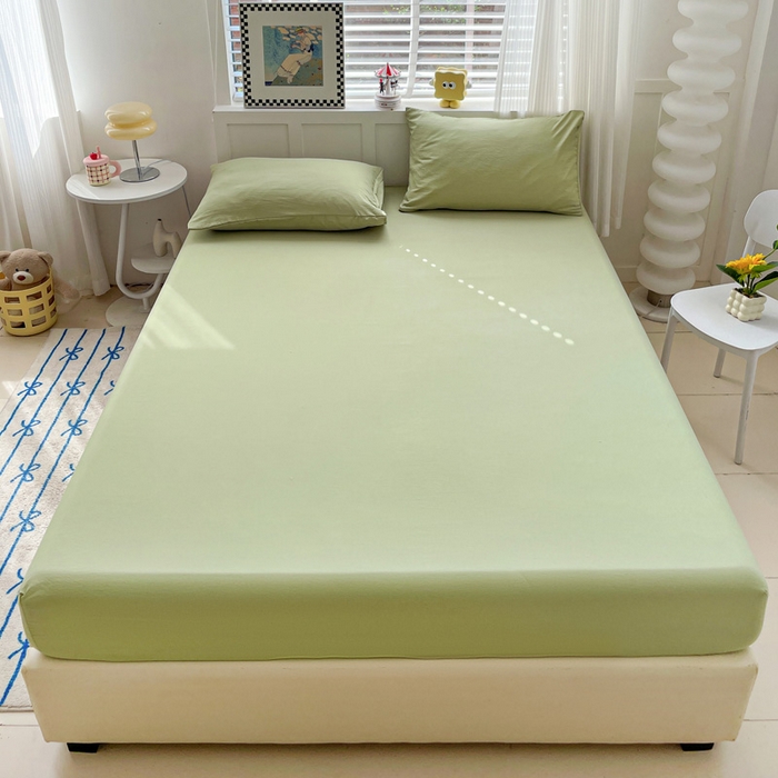 91家纺网 家纺一手货源 找家纺 朵朵家纺 2025新款水洗双层纱纯色糖果色床笠跨境系列（床垫保护套） 浅绿