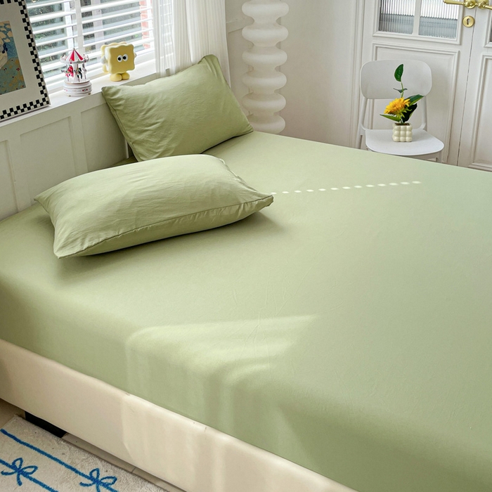 91家纺网 家纺一手货源 找家纺 朵朵家纺 2025新款水洗双层纱纯色糖果色床笠跨境系列（床垫保护套） 浅绿