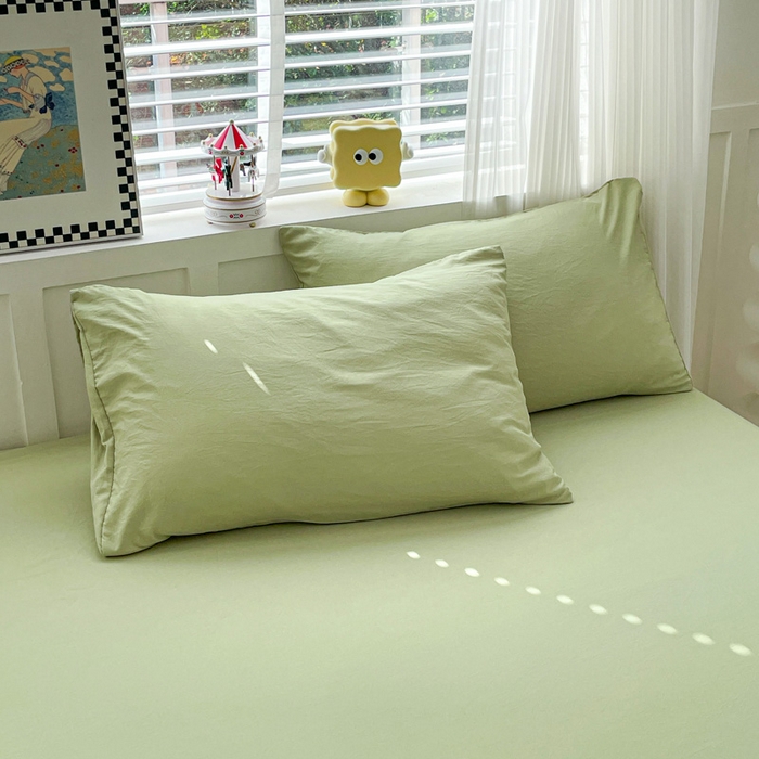 91家纺网 家纺一手货源 找家纺 朵朵家纺 2025新款水洗双层纱纯色糖果色床笠跨境系列（床垫保护套） 浅绿