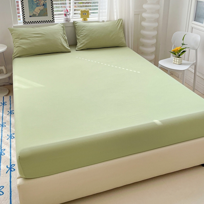 91家纺网 家纺一手货源 找家纺 朵朵家纺 2025新款水洗双层纱纯色糖果色床笠跨境系列（床垫保护套） 浅绿