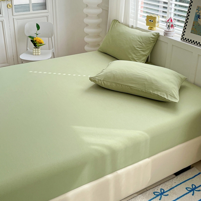 91家纺网 家纺一手货源 找家纺 朵朵家纺 2025新款水洗双层纱纯色糖果色床笠跨境系列（床垫保护套） 浅绿