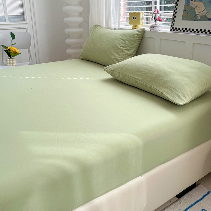 91家纺网 家纺一手货源 找家纺 朵朵家纺 2025新款水洗双层纱纯色糖果色床笠跨境系列（床垫保护套） 浅绿