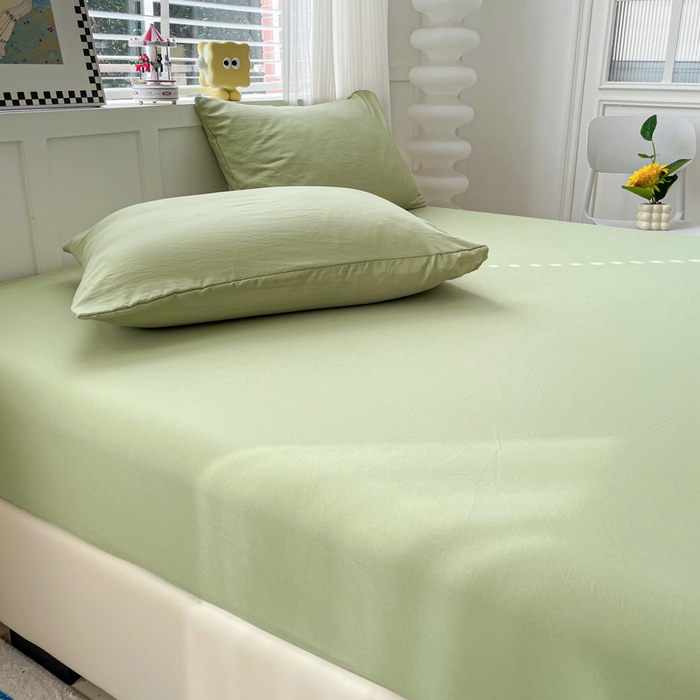 91家纺网 家纺一手货源 找家纺 朵朵家纺 2025新款水洗双层纱纯色糖果色床笠跨境系列（床垫保护套） 浅绿