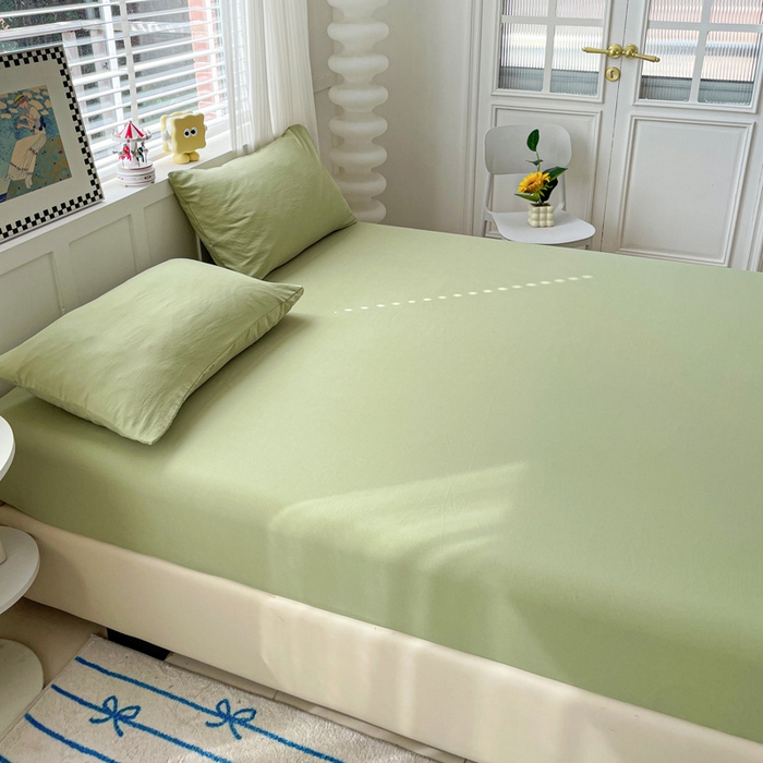 91家纺网 家纺一手货源 找家纺 朵朵家纺 2025新款水洗双层纱纯色糖果色床笠跨境系列（床垫保护套） 浅绿