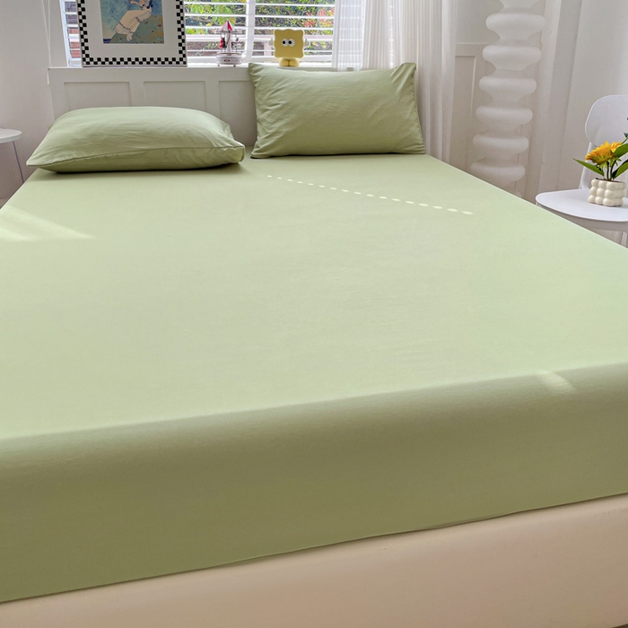 91家纺网 家纺一手货源 找家纺 朵朵家纺 2025新款水洗双层纱纯色糖果色床笠跨境系列（床垫保护套） 浅绿