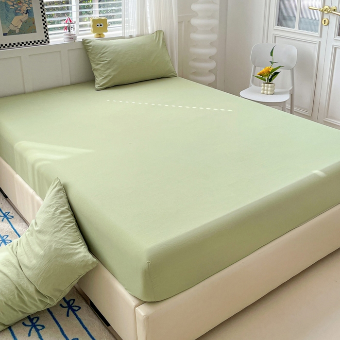 91家纺网 家纺一手货源 找家纺 朵朵家纺 2025新款水洗双层纱纯色糖果色床笠跨境系列（床垫保护套） 浅绿