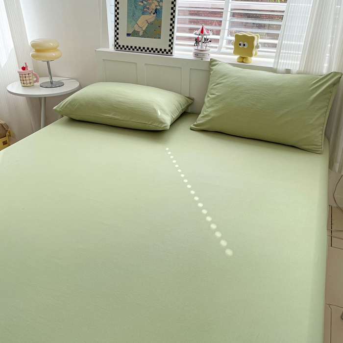 91家纺网 家纺一手货源 找家纺 朵朵家纺 2025新款水洗双层纱纯色糖果色床笠跨境系列（床垫保护套） 浅绿