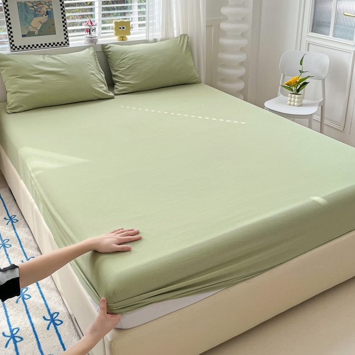 朵朵家纺 2025新款水洗双层纱纯色糖果色床笠跨境系列（床垫保护套） 浅绿