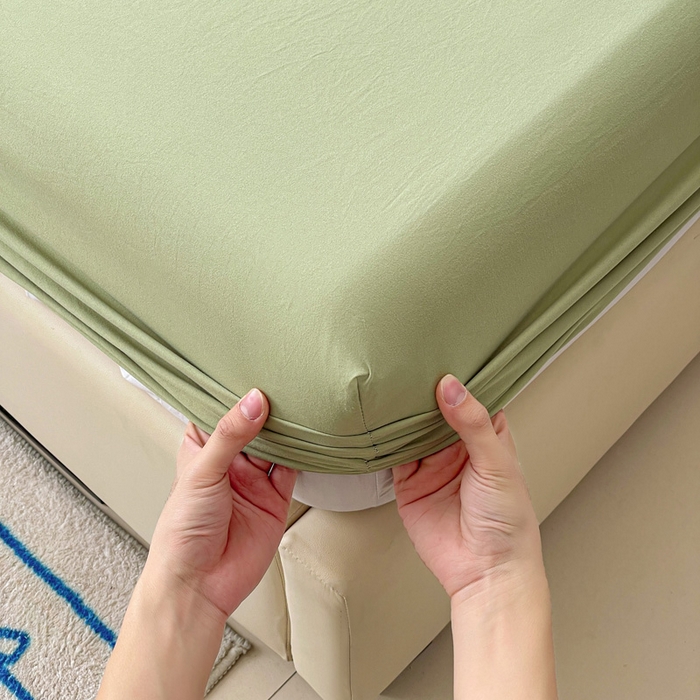 91家纺网 家纺一手货源 找家纺 朵朵家纺 2025新款水洗双层纱纯色糖果色床笠跨境系列（床垫保护套） 浅绿