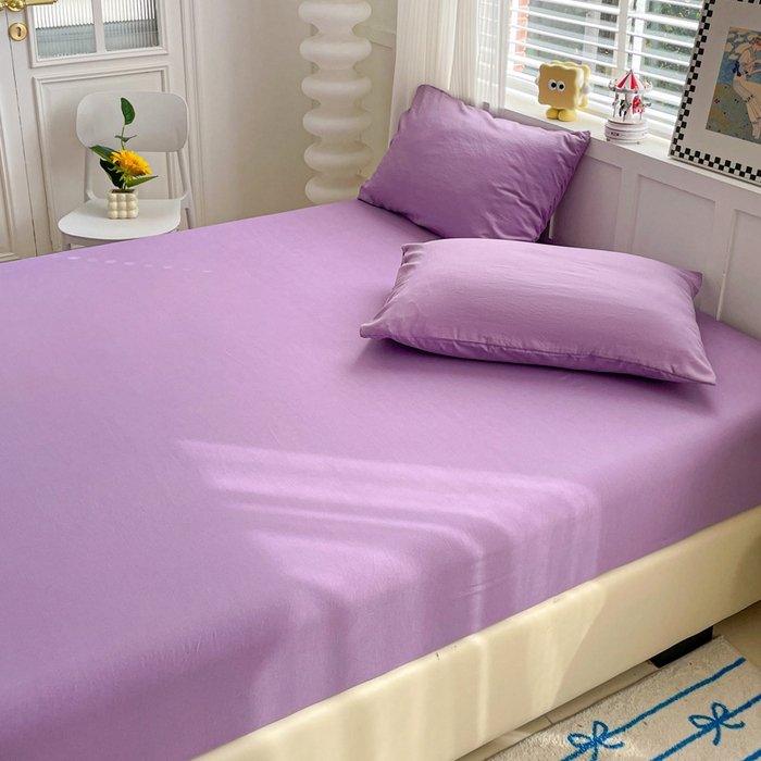 91家纺网 家纺一手货源 找家纺 朵朵家纺 2025新款水洗双层纱纯色糖果色床笠跨境系列（床垫保护套） 深紫