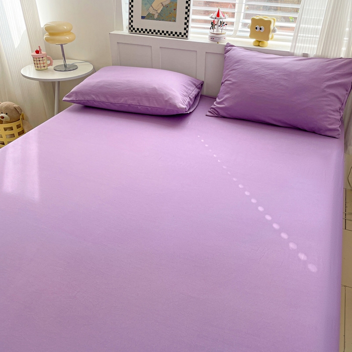 91家纺网 家纺一手货源 找家纺 朵朵家纺 2025新款水洗双层纱纯色糖果色床笠跨境系列（床垫保护套） 深紫