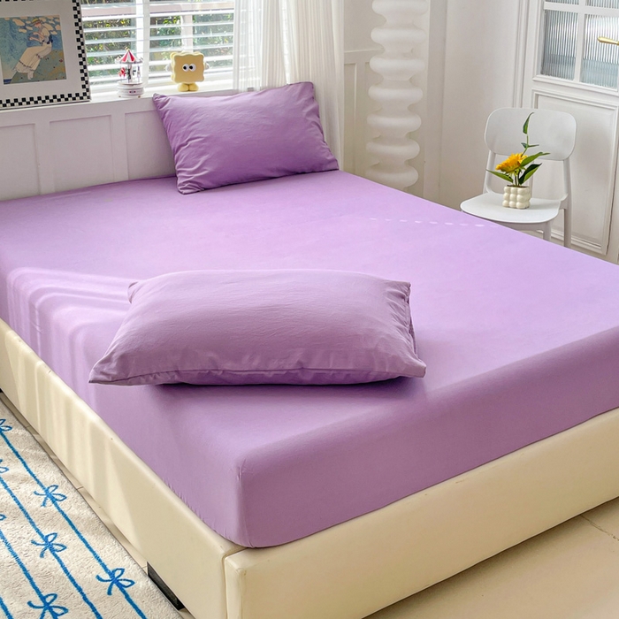 91家纺网 家纺一手货源 找家纺 朵朵家纺 2025新款水洗双层纱纯色糖果色床笠跨境系列（床垫保护套） 深紫