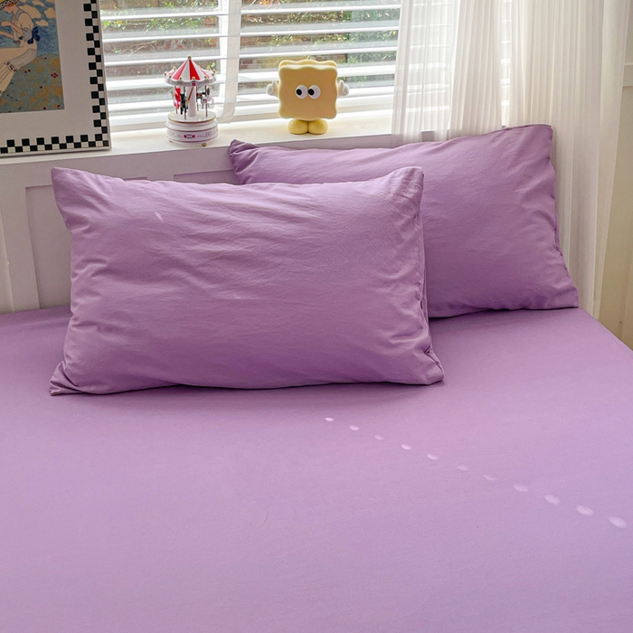 91家纺网 家纺一手货源 找家纺 朵朵家纺 2025新款水洗双层纱纯色糖果色床笠跨境系列（床垫保护套） 深紫