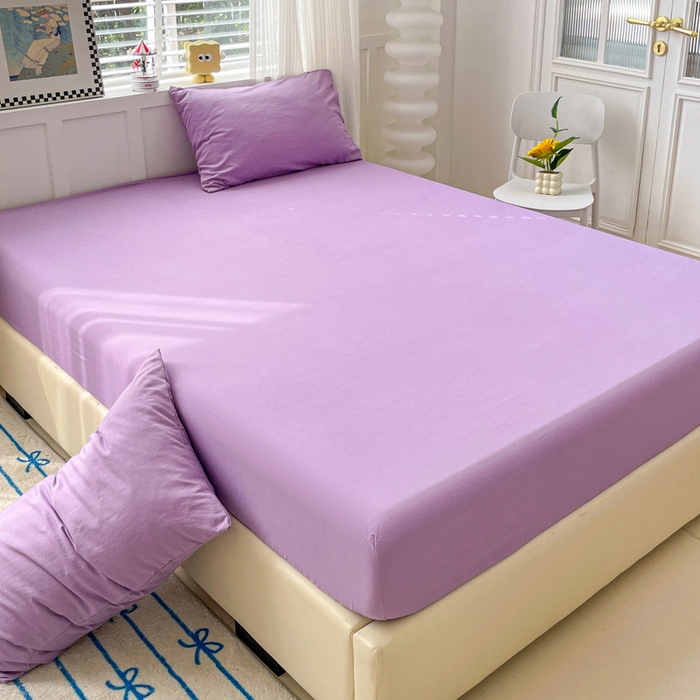 91家纺网 家纺一手货源 找家纺 朵朵家纺 2025新款水洗双层纱纯色糖果色床笠跨境系列（床垫保护套） 深紫