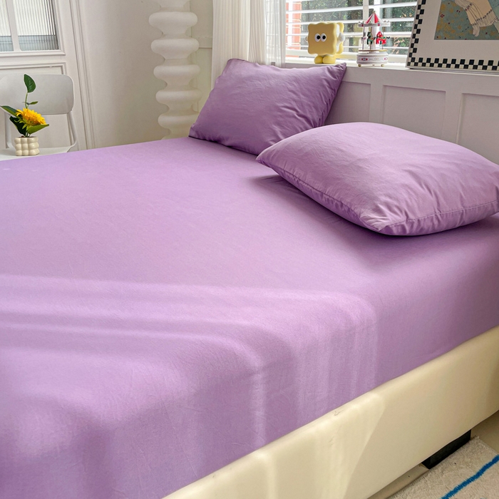 91家纺网 家纺一手货源 找家纺 朵朵家纺 2025新款水洗双层纱纯色糖果色床笠跨境系列（床垫保护套） 深紫