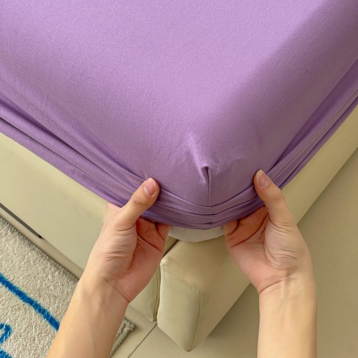 91家纺网 家纺一手货源 找家纺 朵朵家纺 2025新款水洗双层纱纯色糖果色床笠跨境系列（床垫保护套） 深紫
