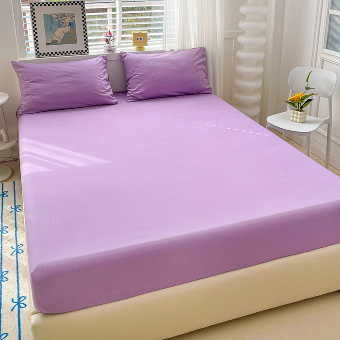 91家纺网 家纺一手货源 找家纺 朵朵家纺 2025新款水洗双层纱纯色糖果色床笠跨境系列（床垫保护套） 深紫