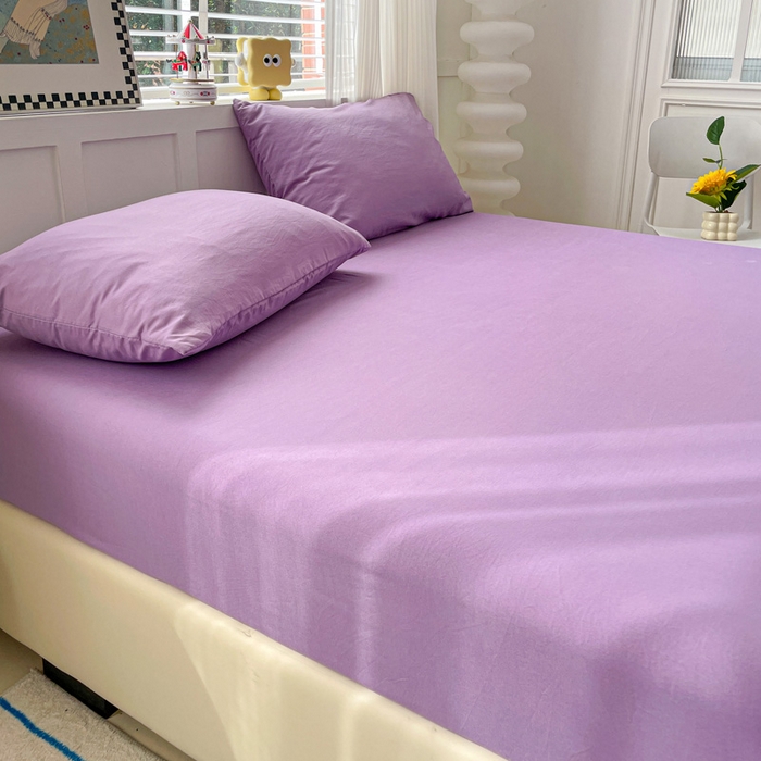 91家纺网 家纺一手货源 找家纺 朵朵家纺 2025新款水洗双层纱纯色糖果色床笠跨境系列（床垫保护套） 深紫