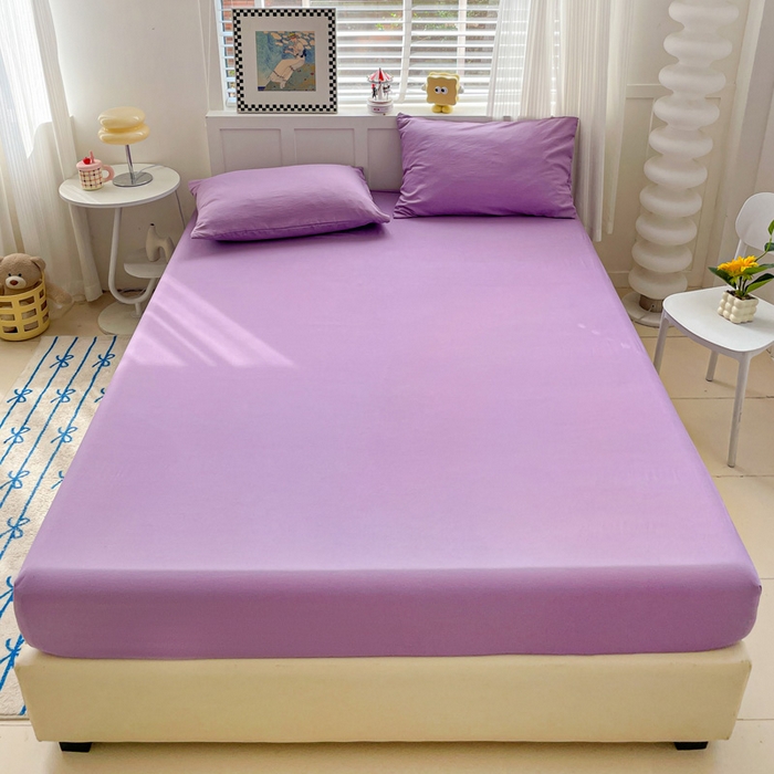 91家纺网 家纺一手货源 找家纺 朵朵家纺 2025新款水洗双层纱纯色糖果色床笠跨境系列（床垫保护套） 深紫