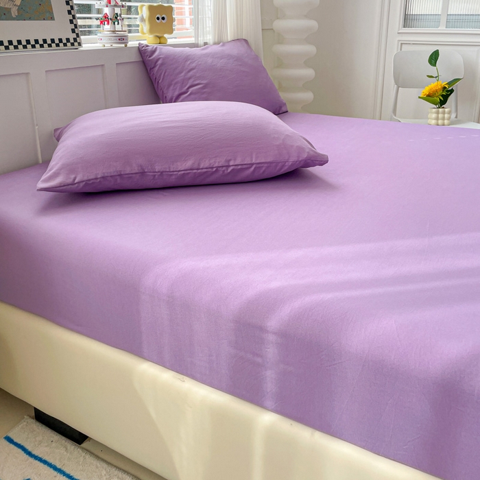 91家纺网 家纺一手货源 找家纺 朵朵家纺 2025新款水洗双层纱纯色糖果色床笠跨境系列（床垫保护套） 深紫