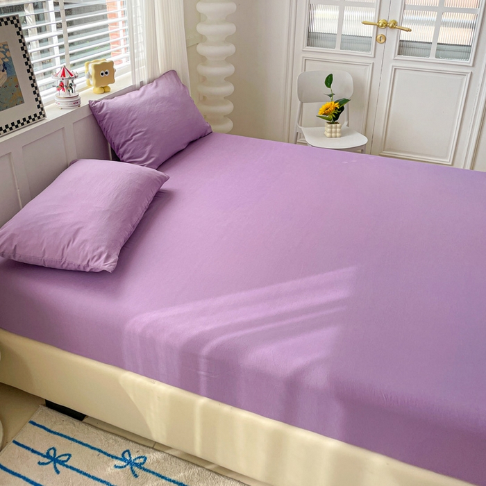 91家纺网 家纺一手货源 找家纺 朵朵家纺 2025新款水洗双层纱纯色糖果色床笠跨境系列（床垫保护套） 深紫